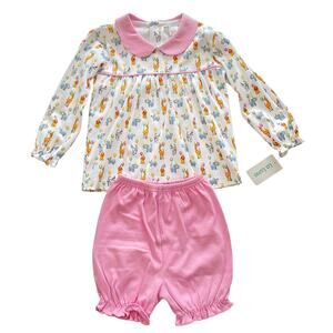 La Luna Toddler Girl Pink Animal Birthday Party Outfit Set Pima Cotton 3T NWT